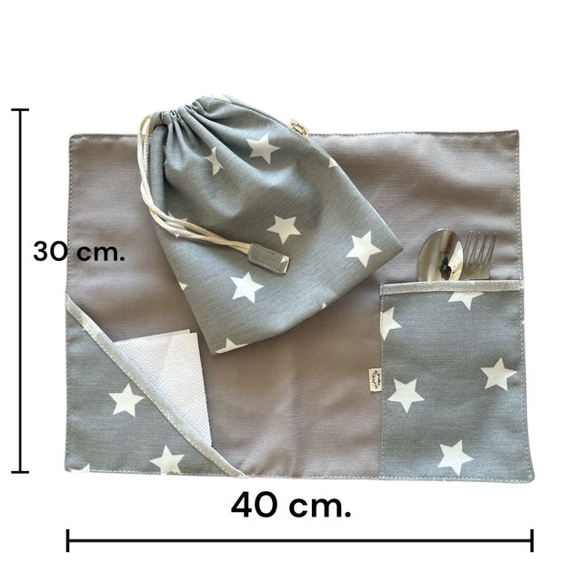 Individual Estrellas Gris con Bolsita de Colación de Regalo