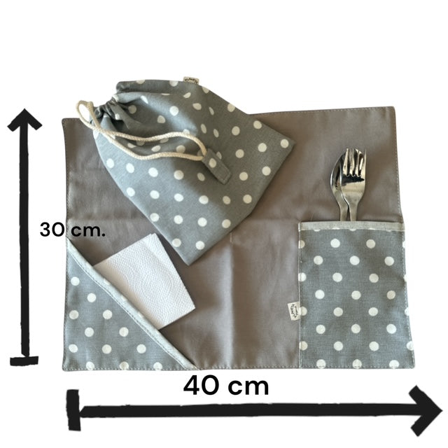 Individual Lunares Gris con Bolsita de Colación de Regalo