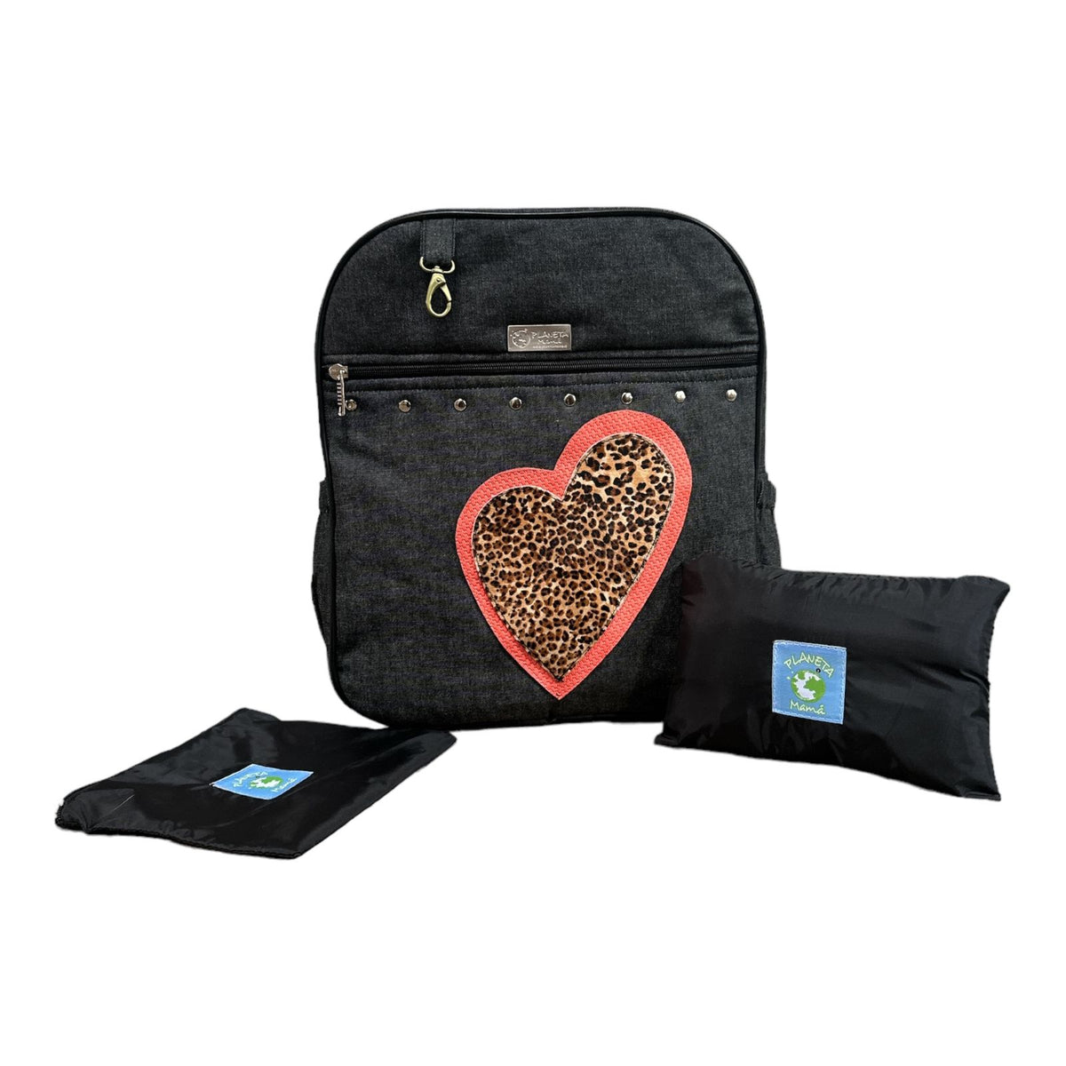 Mochila Maternal Corazón Print Coral + Estuche + Mudador acolchado impermeable GRATIS