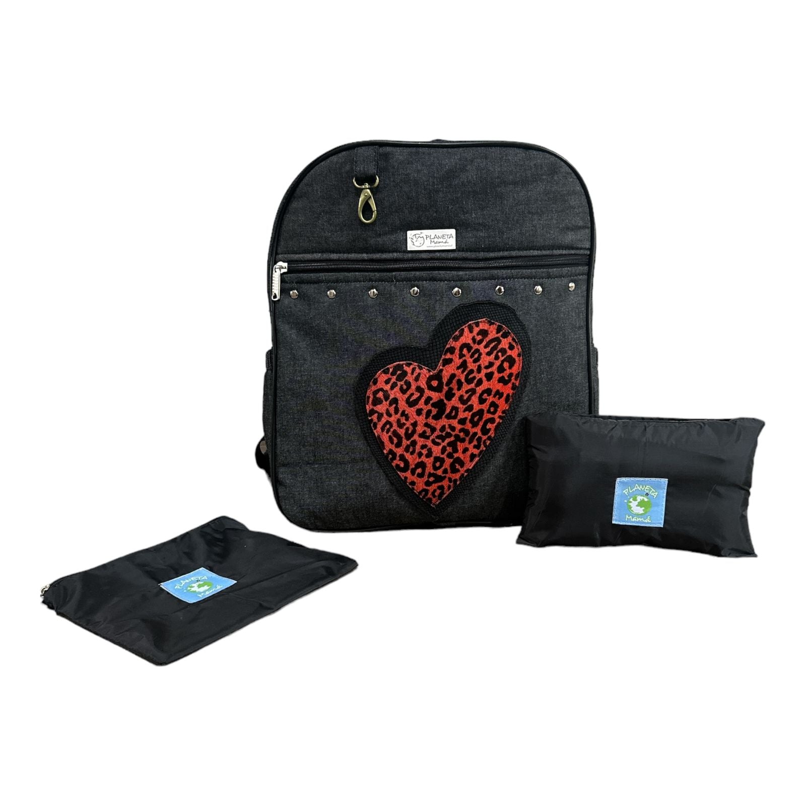 Mochila Maternal Corazón Print Rojo + Estuche + Mudador acolchado impermeable GRATIS