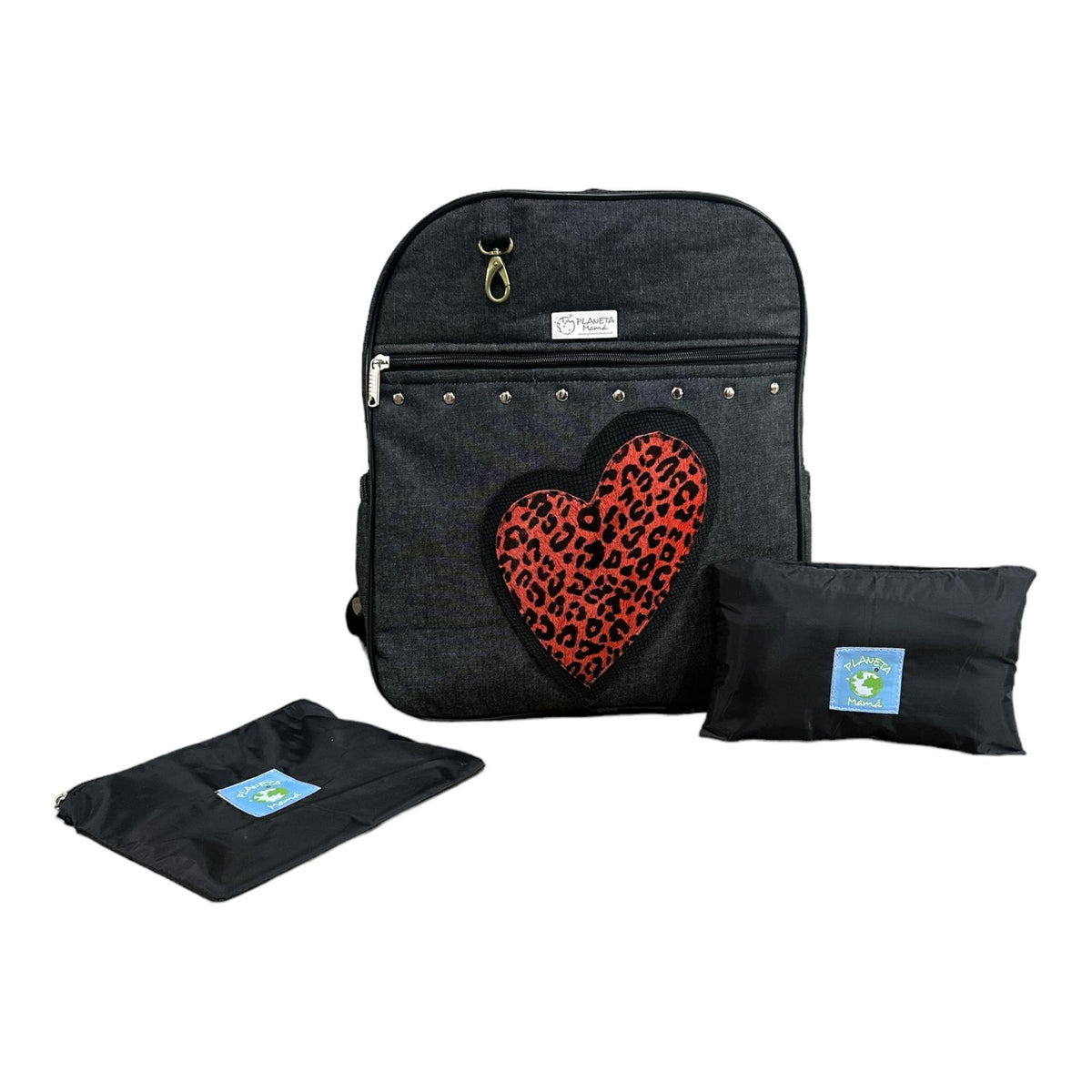 Mochila Maternal Corazón Print Rojo + Estuche + Mudador acolchado impermeable GRATIS