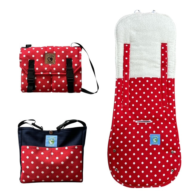 Pack Lunares Rojo Incluye, Cobertor de Coche, Bolso Mudador y Organizador de Coche!