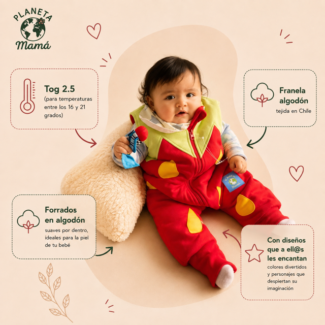 Saquito de Dormir Frutilla (TOG 2,5) + Pantuflas Antideslizantes GRATIS