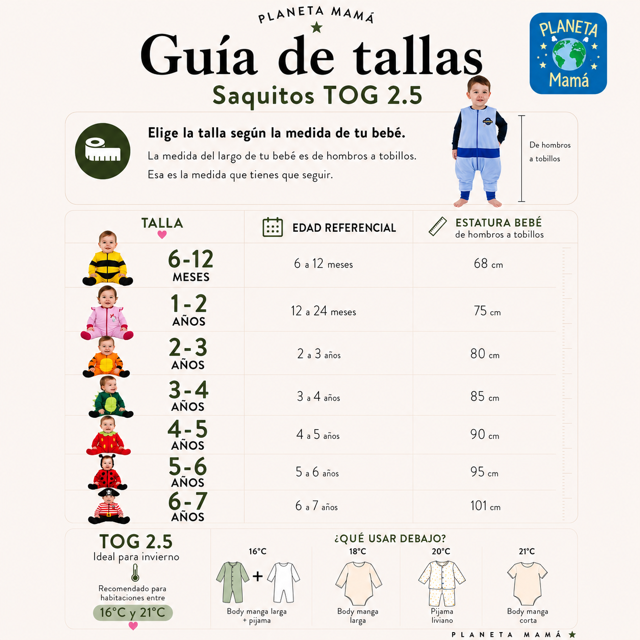 Saquito de Dormir Dino TOG 2,5 + Pantuflas Antideslizantes GRATIS