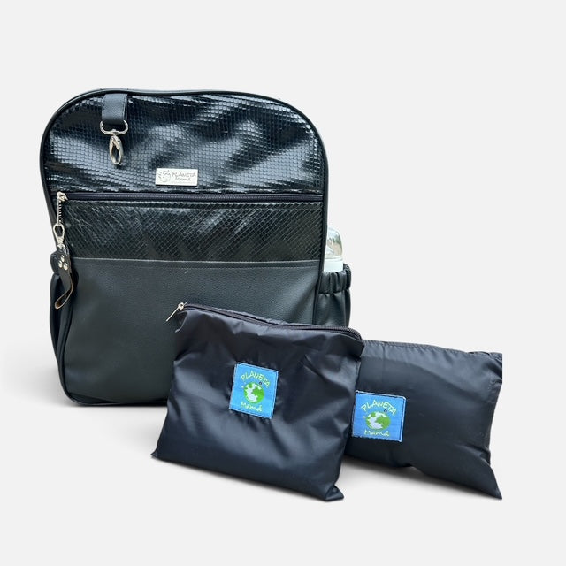 Mochila cuerina, aplicación cuero Emilia+ Estuche + Mudador acolchado impermeable GRATIS (Copia) (Copia)