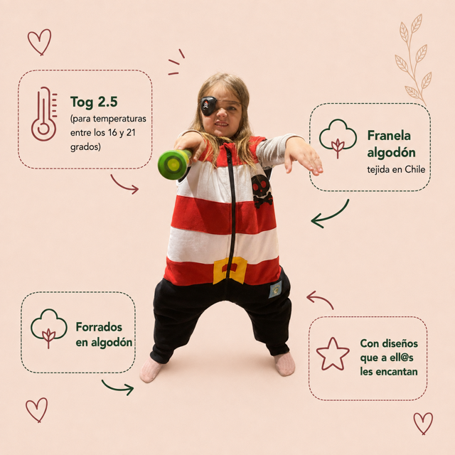 Saquito de Dormir Pirata TOG 2,5 + Pantuflas Antideslizantes GRATIS
