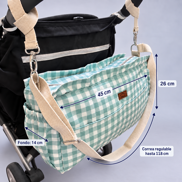Bolso Maternal de Coche Cuadrillé Menta