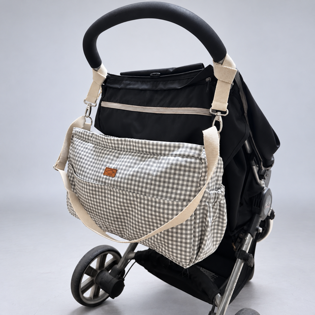 Bolso Maternal de Coche Cuadrillé Gris