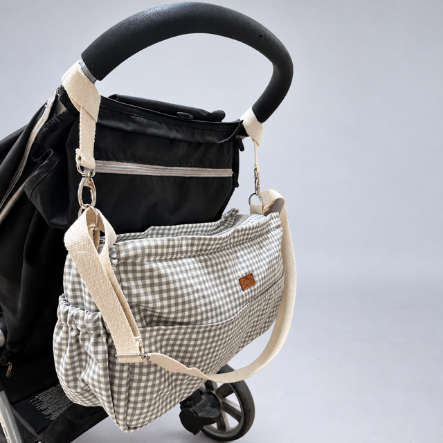 Bolso Maternal de Coche Cuadrillé Gris