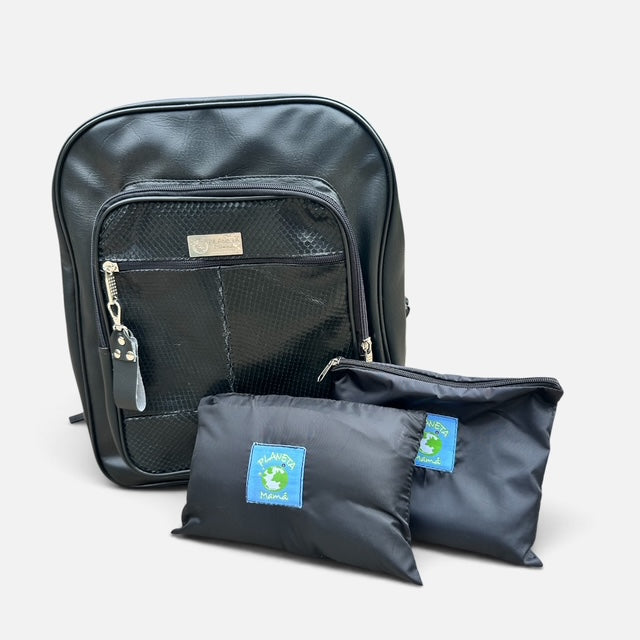 Mochila cuerina + Estuche + Mudador acolchado impermeable GRATIS
