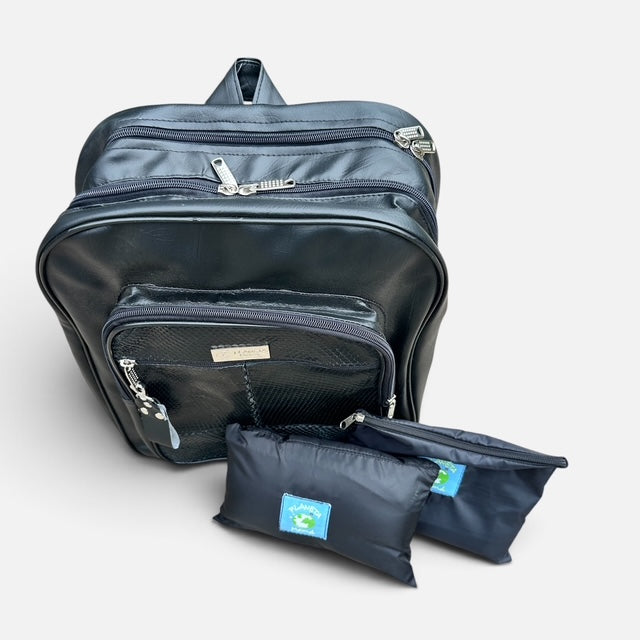 Mochila cuerina + Estuche + Mudador acolchado impermeable GRATIS
