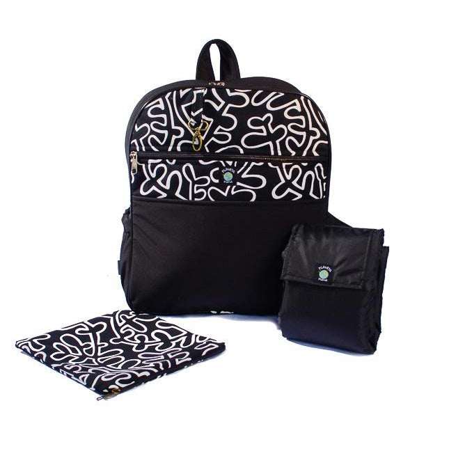 Mochila Maternal Softshell Black & White+ Estuche + Mudador acolchado impermeable GRATIS