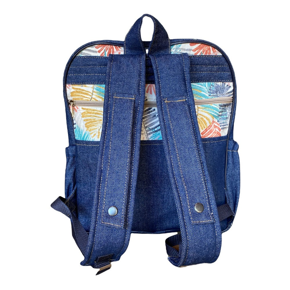Mochila Maternal Vintage Mezclilla  + Estuche + Mudador acolchado impermeable GRATIS