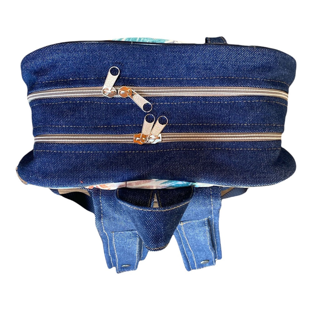 Mochila Maternal Vintage Mezclilla  + Estuche + Mudador acolchado impermeable GRATIS